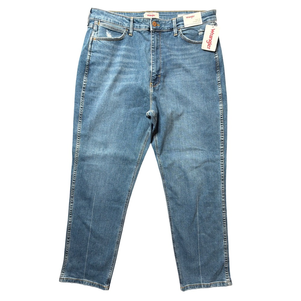 Wrangler Jeans Womens 18 High Rise Vintage Taper Blue Distressed NEW